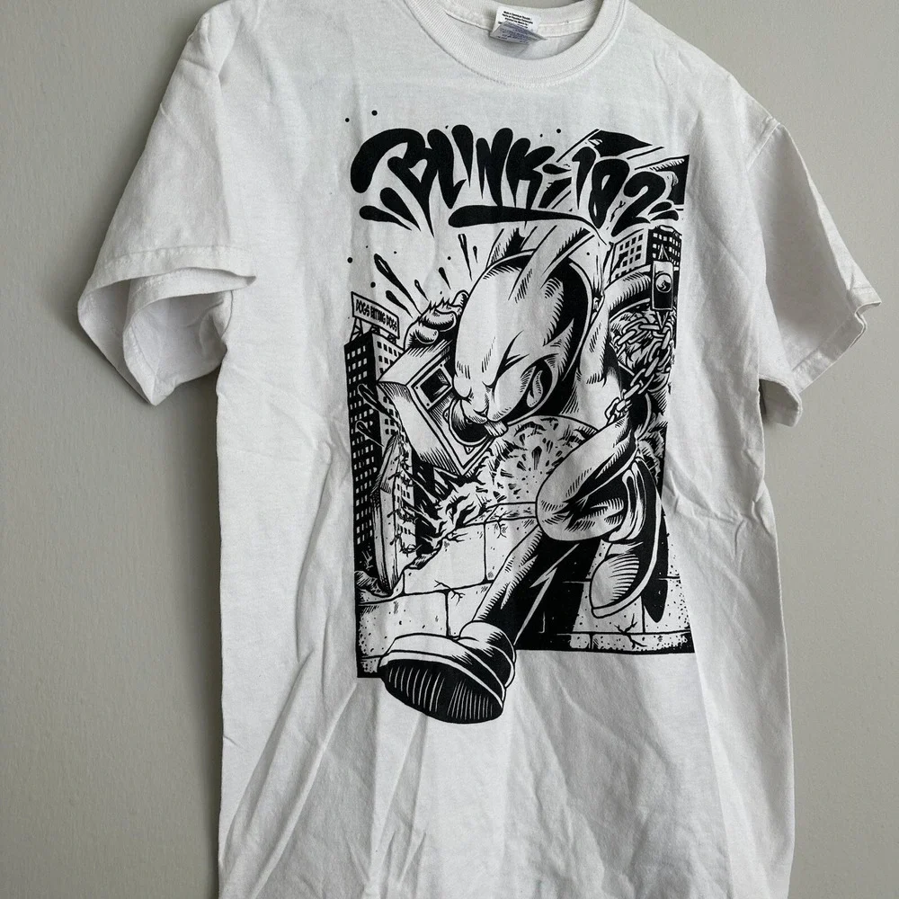 Rare‎ Blink 182- 10th Anniversary Tour 2013 Bunny Rabbit Running White Med Shirt